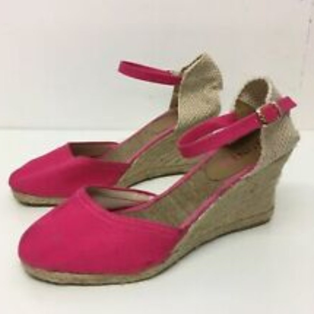NEON PINK CANVAS WEDGE ESPADRILLES
